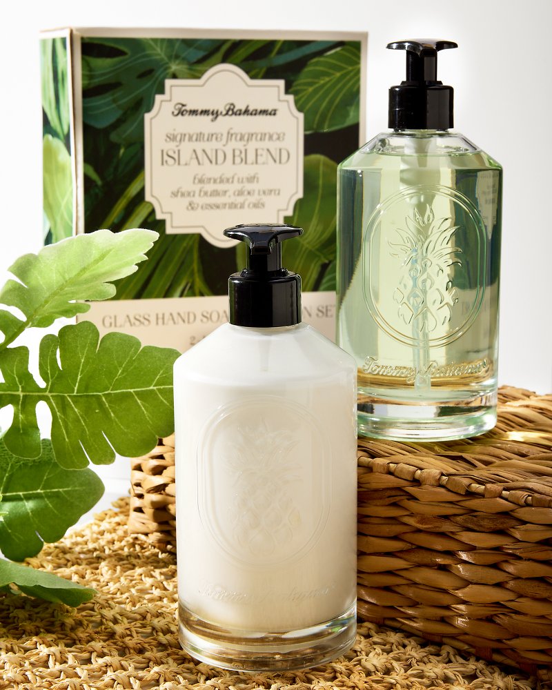 Tommy Bahama Hot Sale - Island Blend Glass Hand Soap & Lotion Set