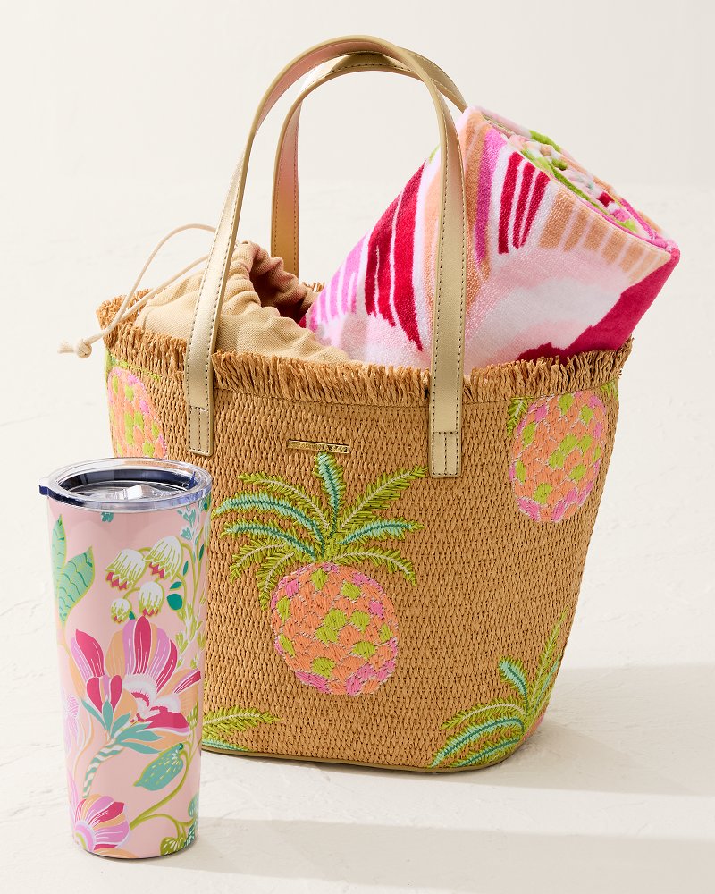 Tommy Bahama Special Offer - Flamingo Pineapple Straw Tote