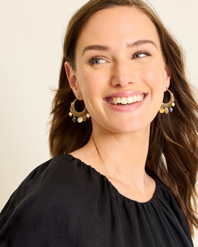 Tommy Bahama Smart Buy - Indigo Shore Mixed Materials Charm Hoop Earrings
