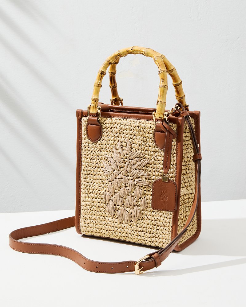 Tommy Bahama New - Raffia & Leather Bamboo Mini Tote