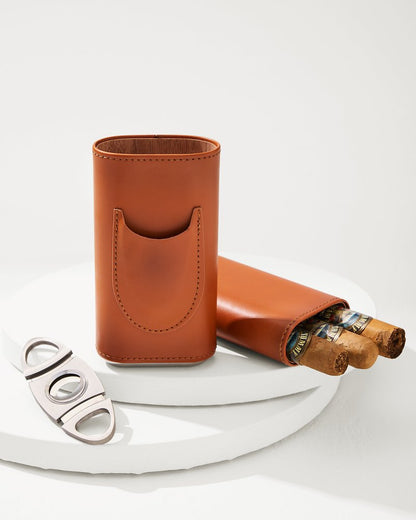 Tommy Bahama Sale - Ashton 3-Cigar Leather Case and Cutter