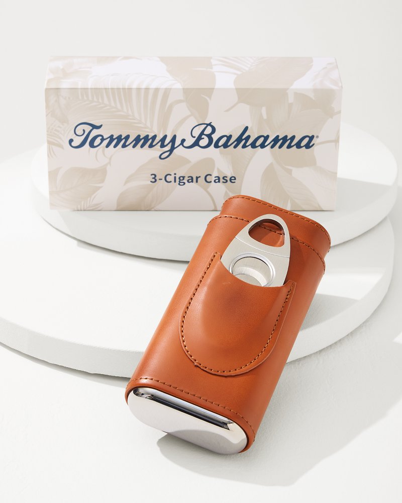 Tommy Bahama Sale - Ashton 3-Cigar Leather Case and Cutter