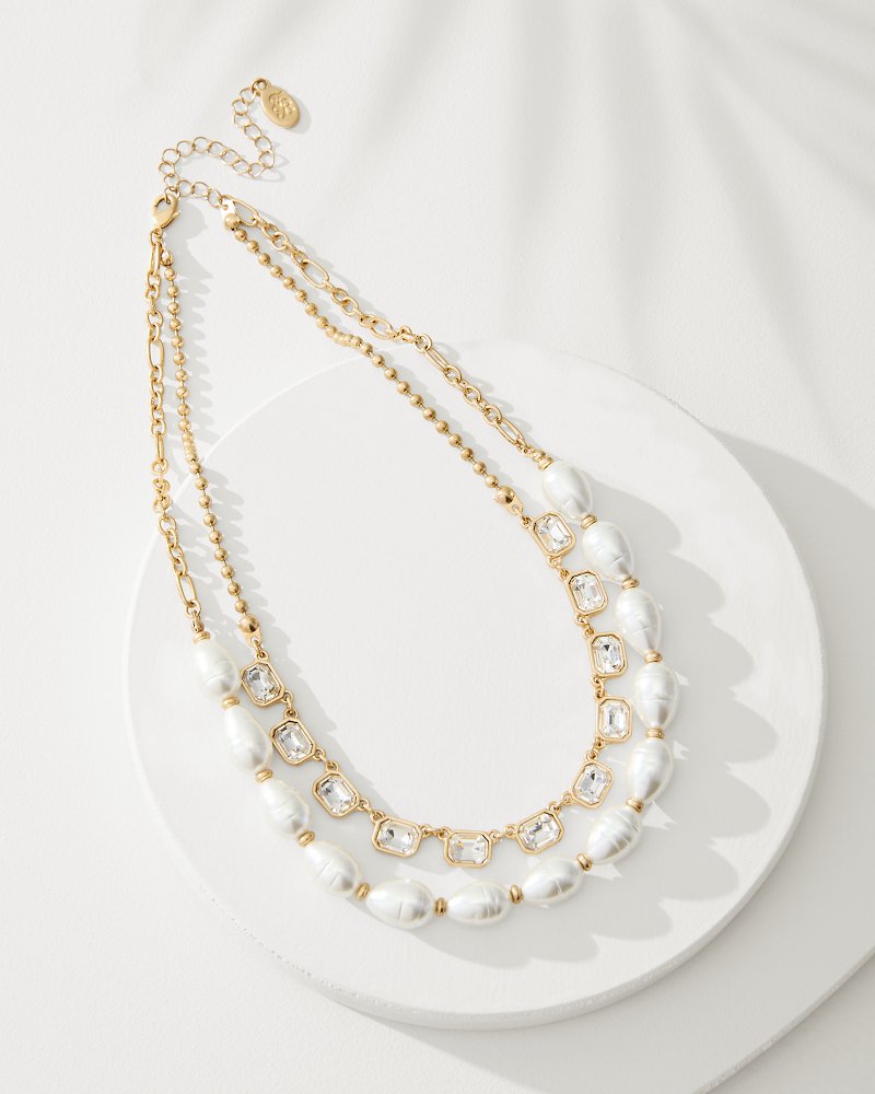 Tommy Bahama Popular - Tidal Treasure Baroque Pearl and Stone Layered Necklace