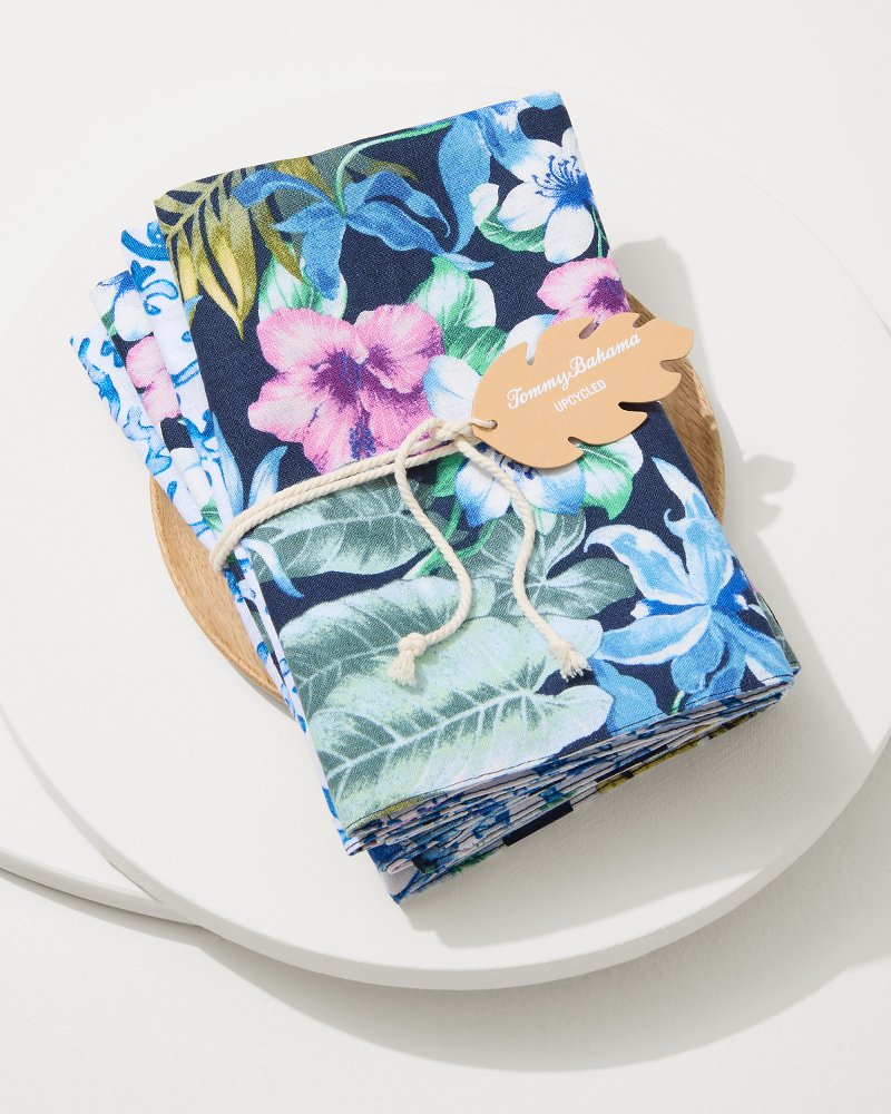 Tommy Bahama Recommended - Island Navy Upcycled Reversible Linen Dinner Napkins - Set of 4