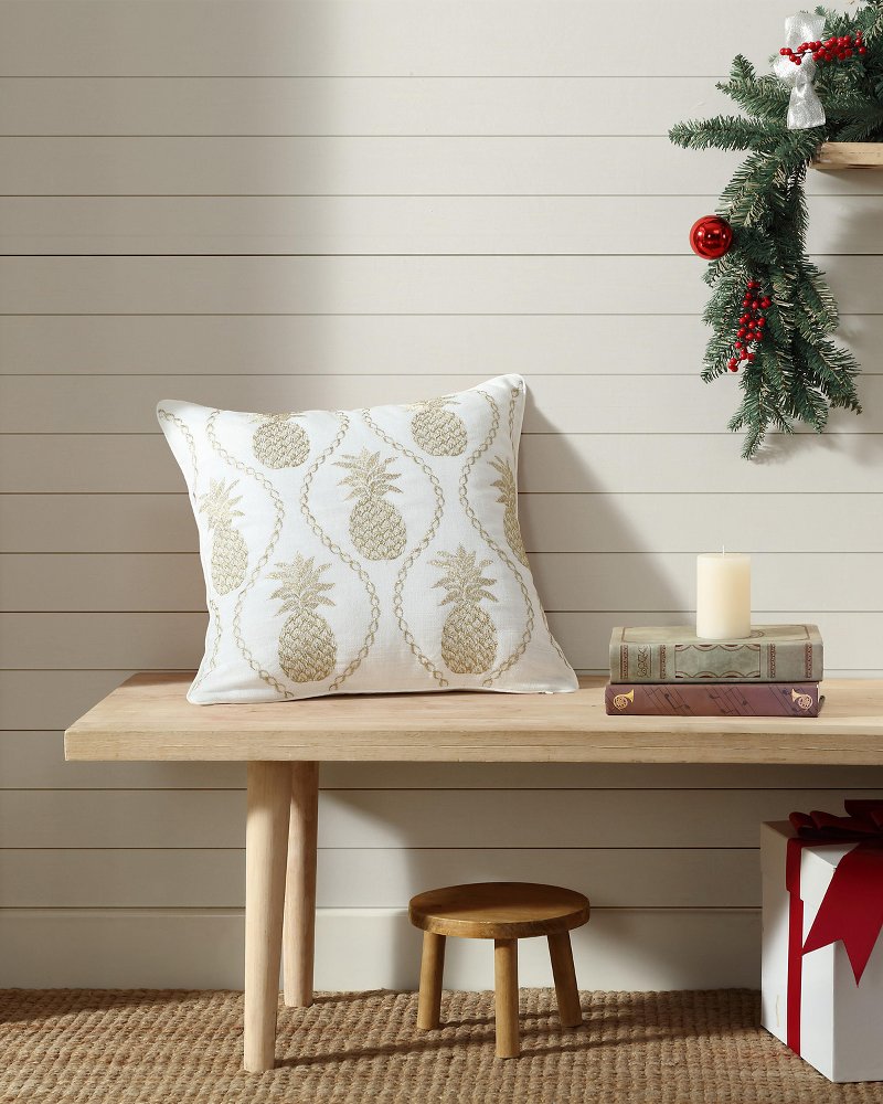 Tommy Bahama Premium - Golden Pineapples Embroidered Decorative Pillow