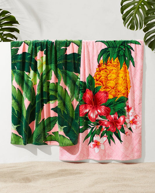 Tommy Bahama Trending - Pineapple Queen & Swaying Fronds Beach Towels — Set of 2