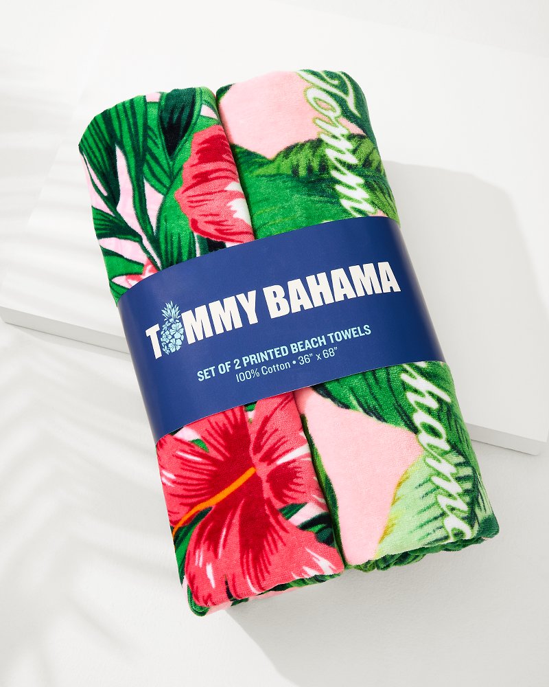 Tommy Bahama Trending - Pineapple Queen & Swaying Fronds Beach Towels — Set of 2