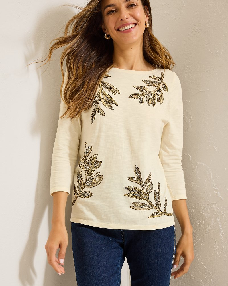 Tommy Bahama Essential - Forever Fronds Embellished Lux 3/4-Sleeve T-Shirt