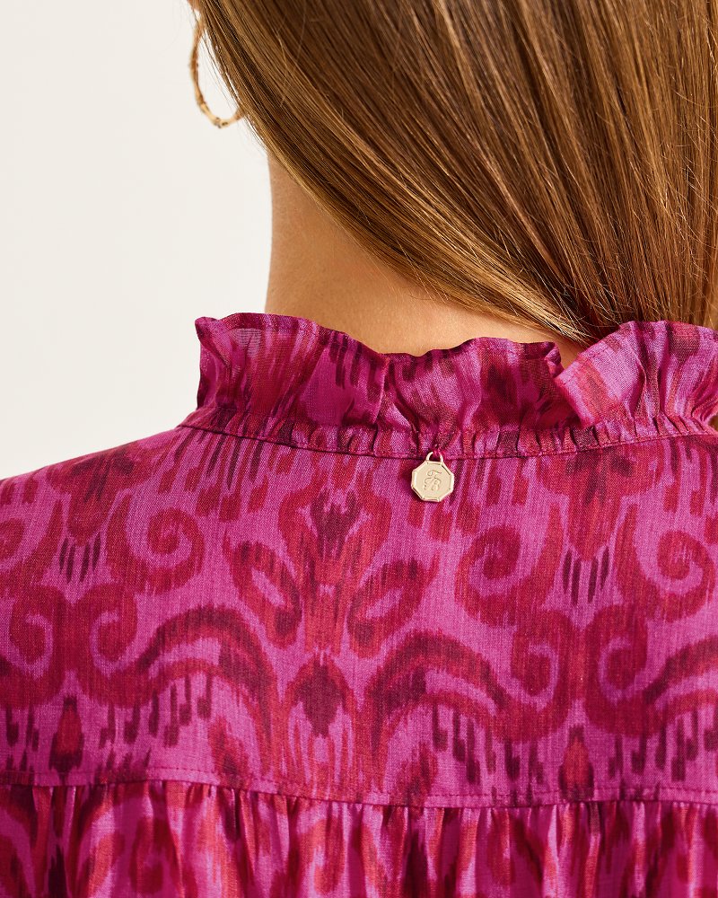 Tommy Bahama Best Price - Seaside Ikat Long-Sleeve Ruffle-Neck Top