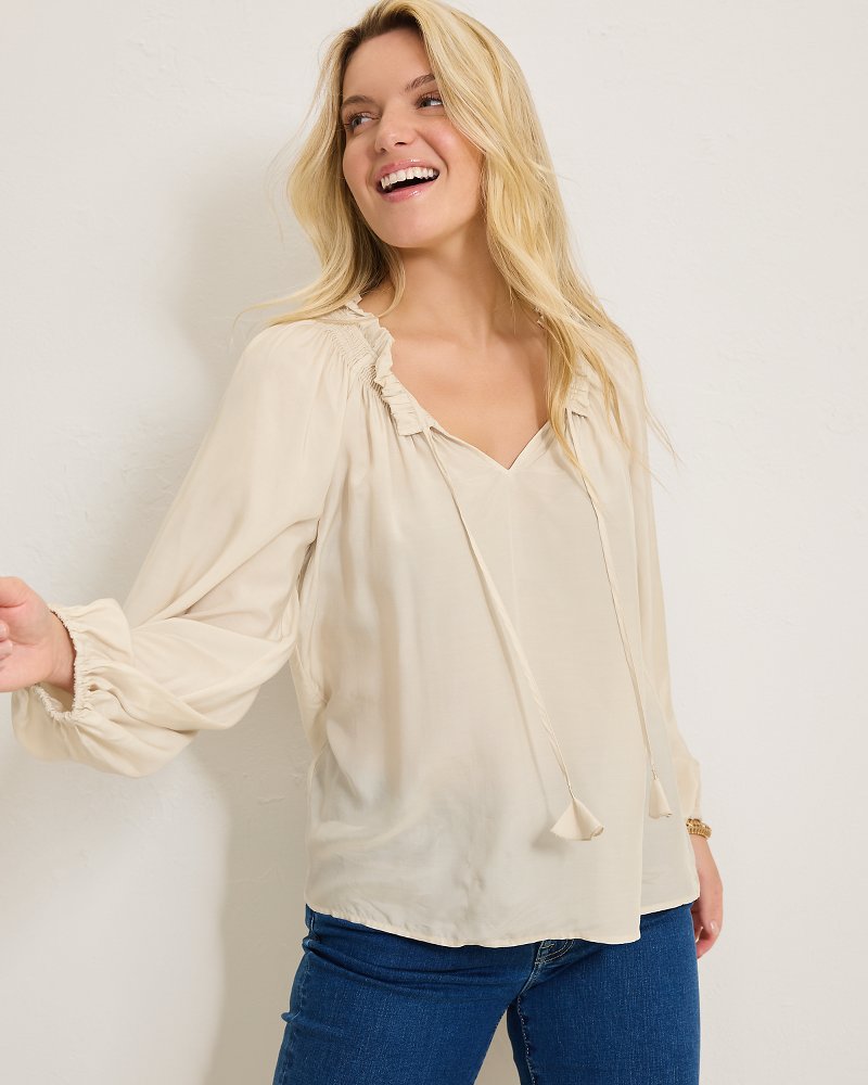 Tommy Bahama Quality - Silky Seas Smocked Peasant Top