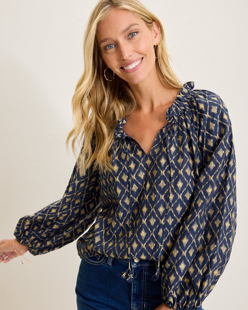 Tommy Bahama Featured - Diamond Cay Smocked Peasant Top