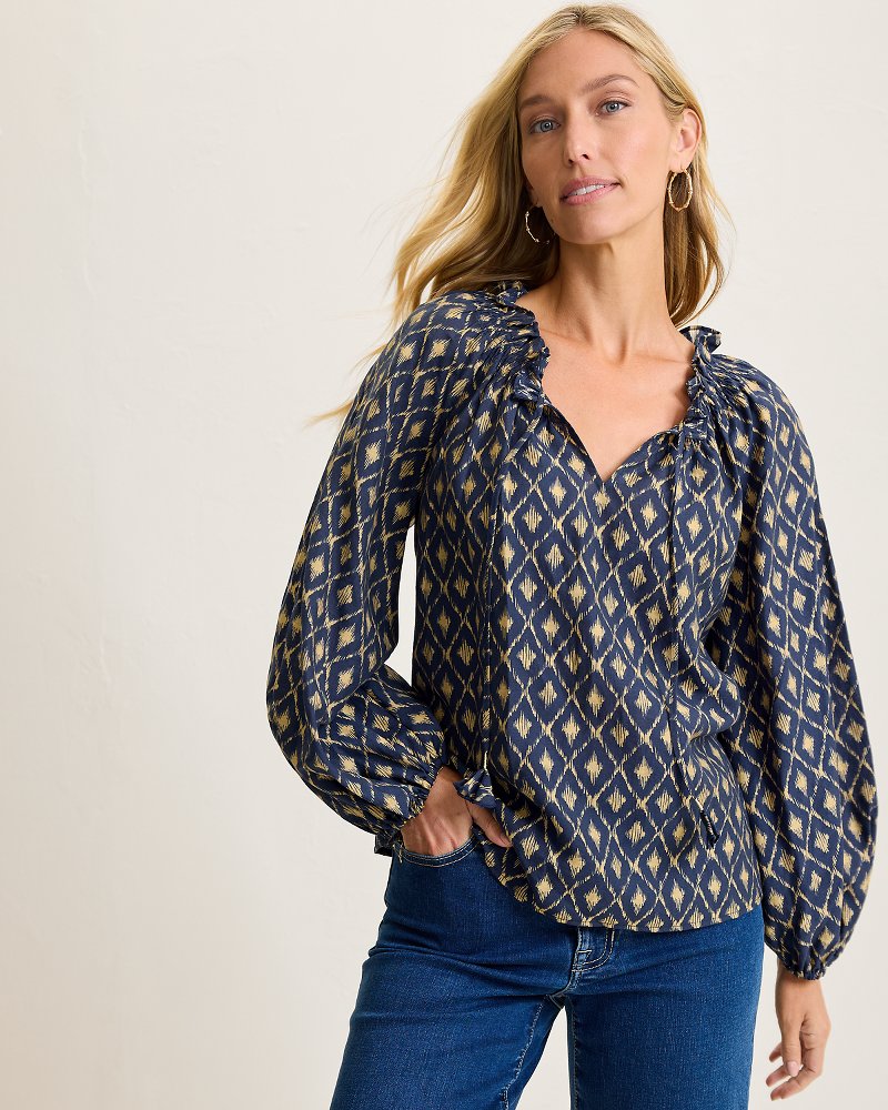 Tommy Bahama Featured - Diamond Cay Smocked Peasant Top