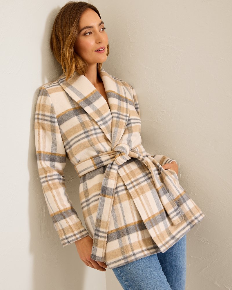 Tommy Bahama Essential - Wooly Plaid Wrap Coat
