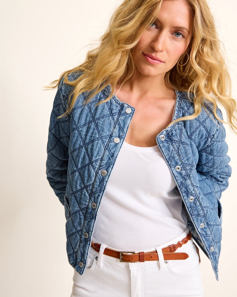 Tommy Bahama New - Quilted Cropped Denim Jacket