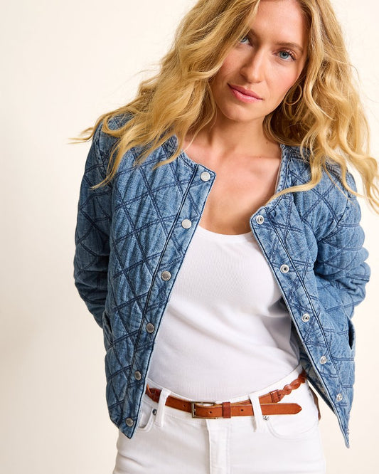Tommy Bahama New - Quilted Cropped Denim Jacket