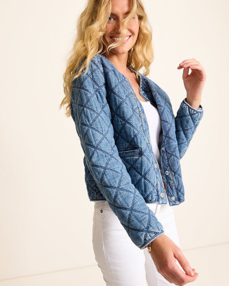 Tommy Bahama New - Quilted Cropped Denim Jacket