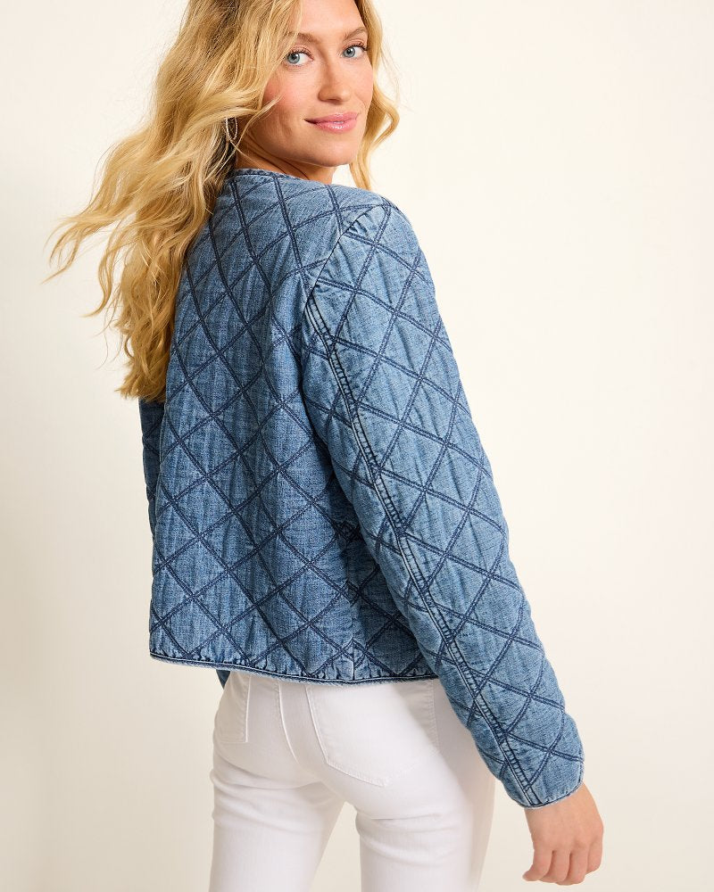 Tommy Bahama New - Quilted Cropped Denim Jacket