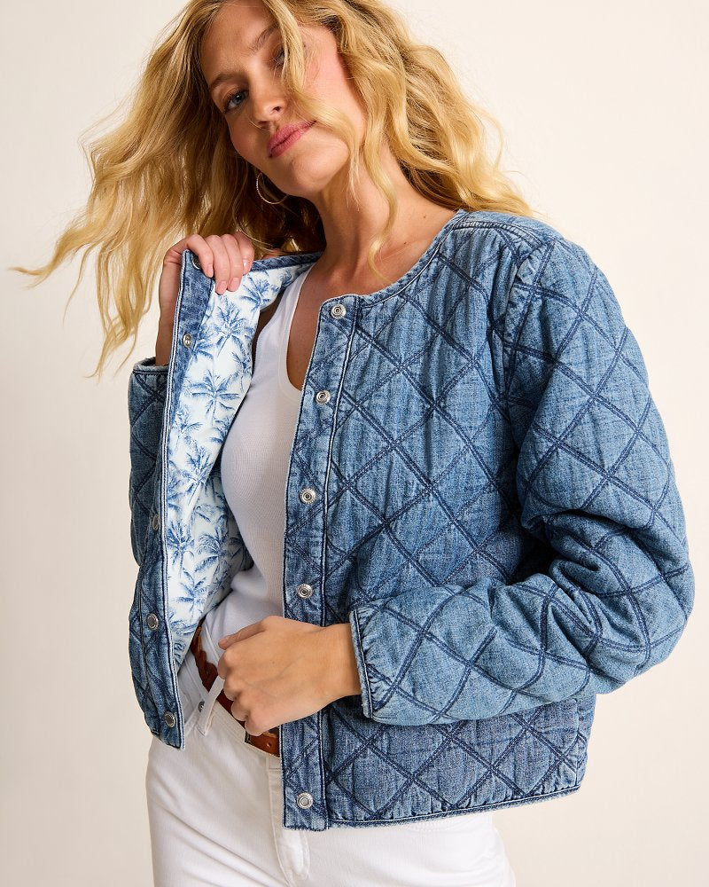 Tommy Bahama New - Quilted Cropped Denim Jacket