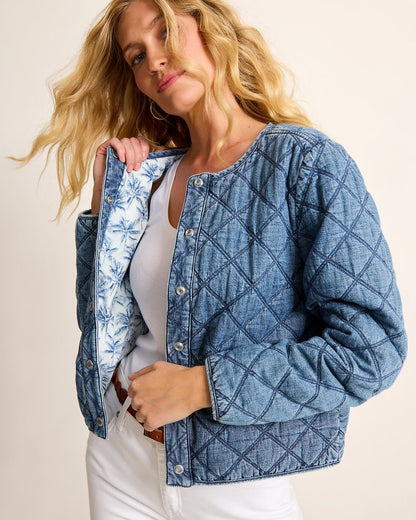 Tommy Bahama New - Quilted Cropped Denim Jacket