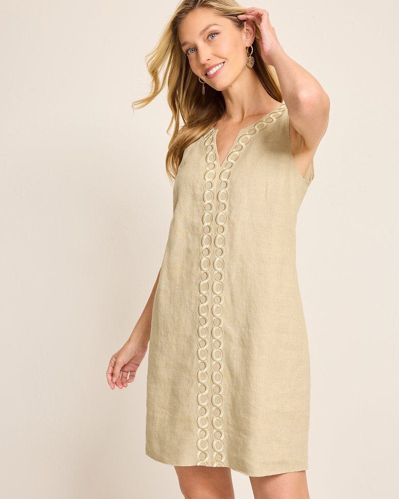 Tommy Bahama Recommended - Geometric Embroidered Linen Shift Dress