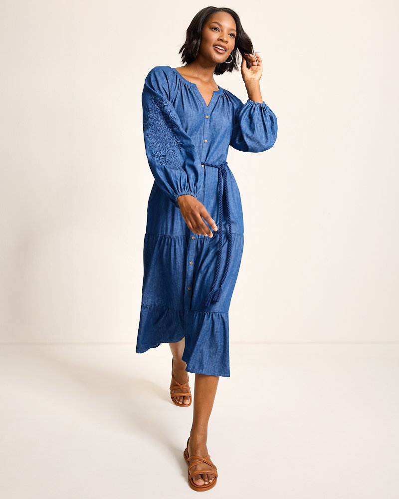 Tommy Bahama Best Price - Indigo Cove Embroidered Midi Dress