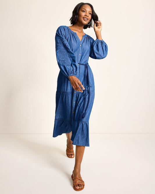 Tommy Bahama Best Price - Indigo Cove Embroidered Midi Dress