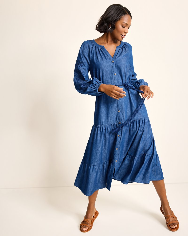 Tommy Bahama Best Price - Indigo Cove Embroidered Midi Dress