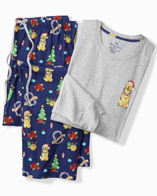 Tommy Bahama Featured - Big & Tall Holiday Dog Long Sleeve & Pants Pajama Set