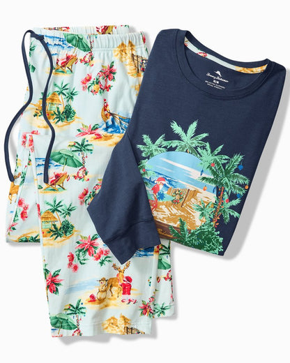 Tommy Bahama Latest - Big & Tall Holiday Santa Long Sleeve & Pants Pajama Set