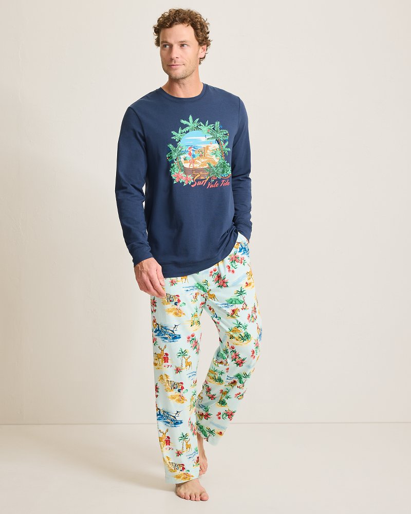 Tommy Bahama Latest - Big & Tall Holiday Santa Long Sleeve & Pants Pajama Set
