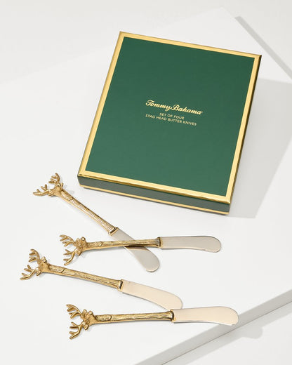 Tommy Bahama Best Seller - Brass and Stainless Steel Stag Butter Knives - Set of 4