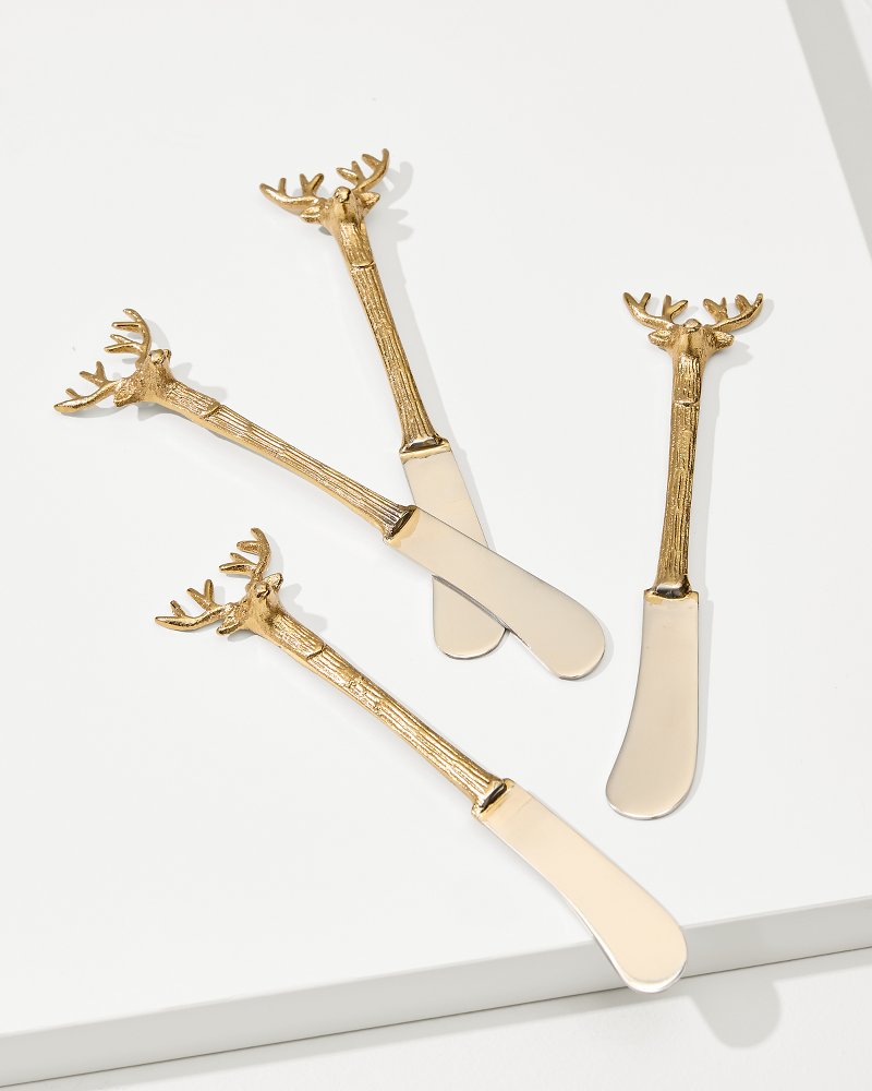 Tommy Bahama Best Seller - Brass and Stainless Steel Stag Butter Knives - Set of 4