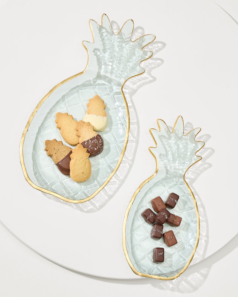 Tommy Bahama Premium - Glass Pineapple Trays — Set of 2