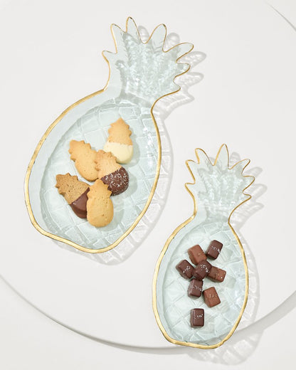 Tommy Bahama Premium - Glass Pineapple Trays — Set of 2