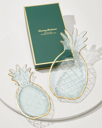 Tommy Bahama Premium - Glass Pineapple Trays — Set of 2