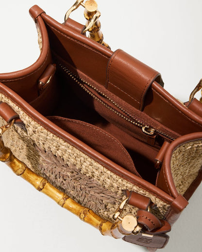 Tommy Bahama New - Raffia & Leather Bamboo Mini Tote