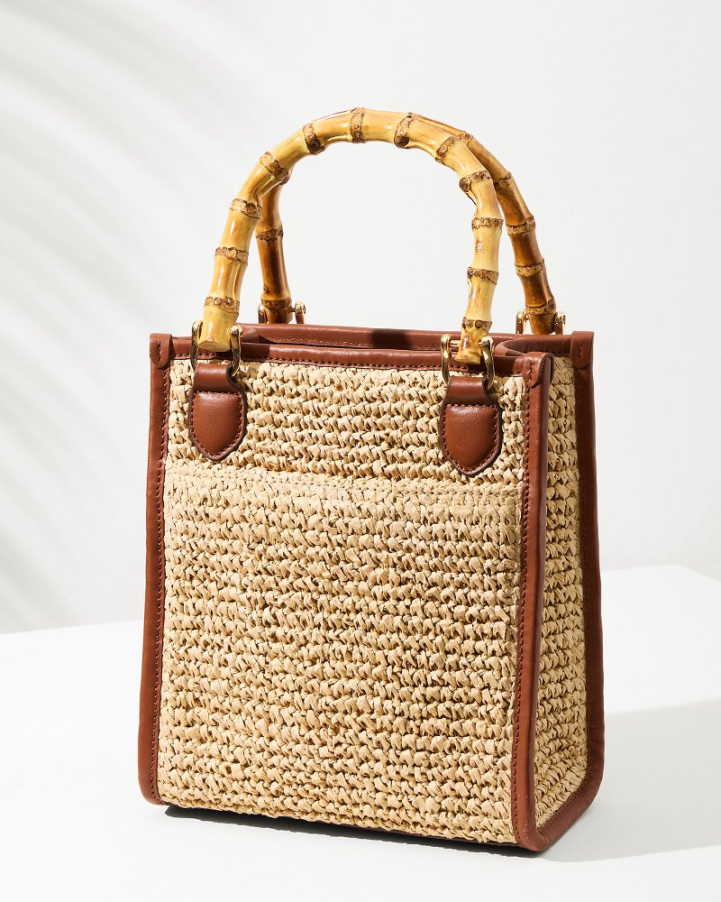 Tommy Bahama New - Raffia & Leather Bamboo Mini Tote