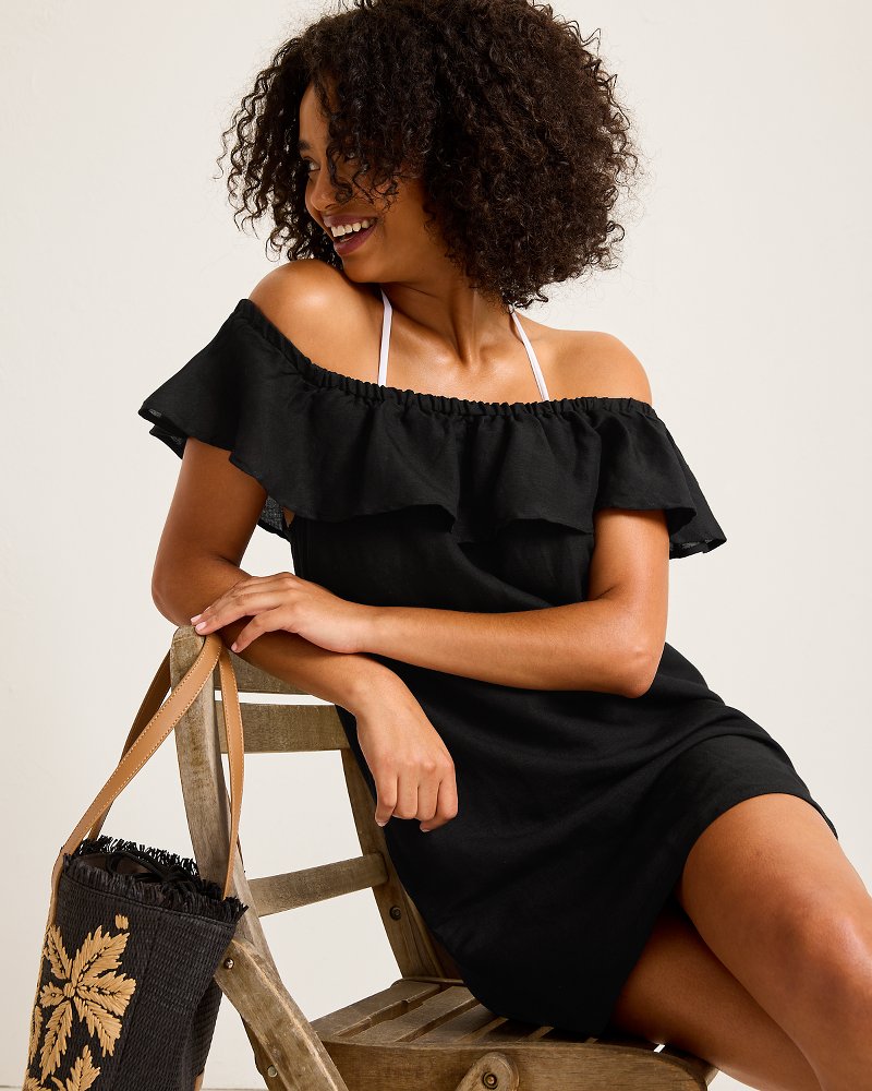 Tommy Bahama Essential - St. Lucia Linen-Blend Off-the-Shoulder Coverup Dress