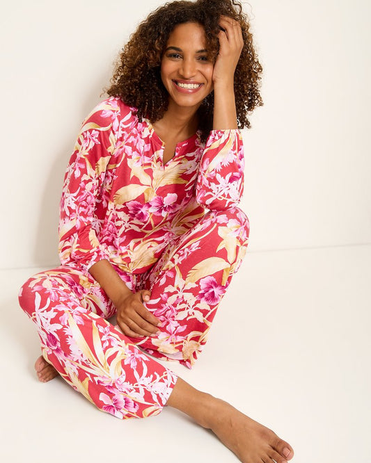 Tommy Bahama Customer Favorite - Jersey Split-Neck Long Sleeve & Pants Pajama Set