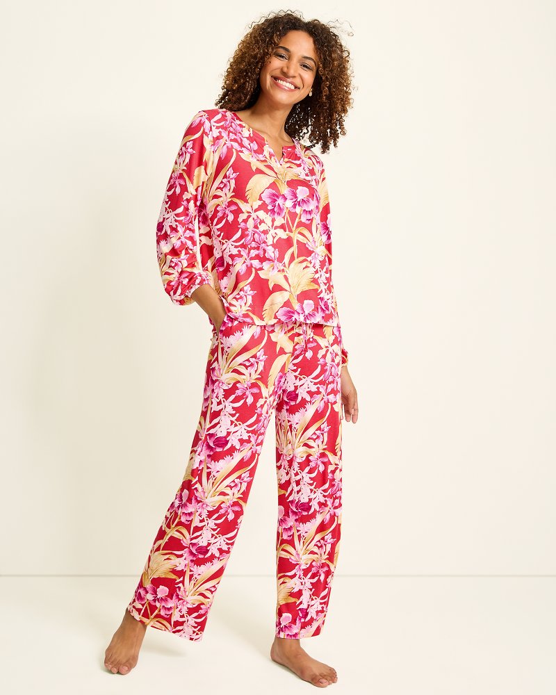 Tommy Bahama Customer Favorite - Jersey Split-Neck Long Sleeve & Pants Pajama Set